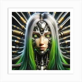 Futuristic Cyborg With Multicoloured Hair Art Print