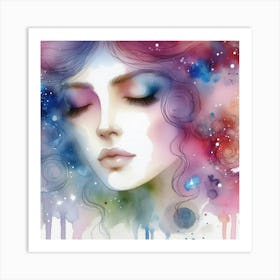 Watercolor Of A Girl With Eyes Art Print