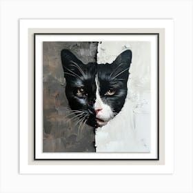 Black And White Cat Painting Art Print