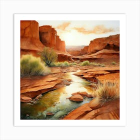 Watercolor A Serene Landscape In Utah Bathed In The Warm Earthy Tones Art Print