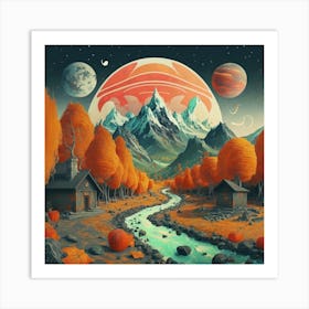 Picture Of An Autumn Landscape With Trees Mountain 2 Art Print