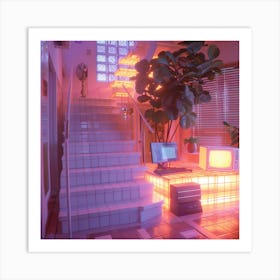 Room With Neon Lights 1 Art Print