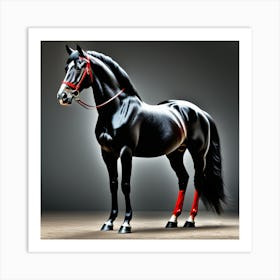 Caballo Negro Detalles Rojo Art Print