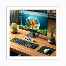 Goldfish On A Desk Art Print
