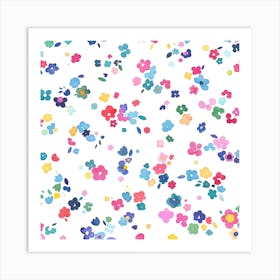 Ditsy Flowers Multi White 2 Square Art Print