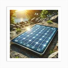 A High Tech Smart Tablet Displaying A Solar Chargi Art Print