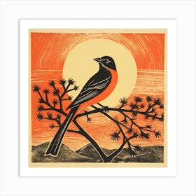 Retro Bird Lithograph Cedar Waxwing 1 Art Print