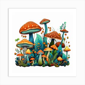 Mushrooms In The Forest 18 Art Print