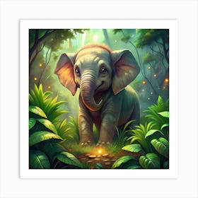 Cute Elephant In The Forest Art Print