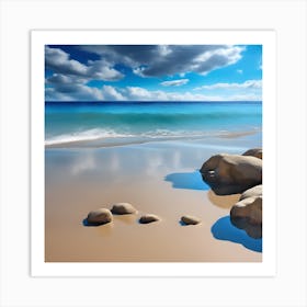 Golden Sand, Blue Sea and Fluffy Clouds Art Print