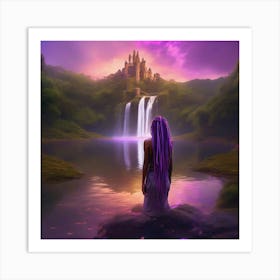 Fantasy Girl Looking At A Waterfall Art Print