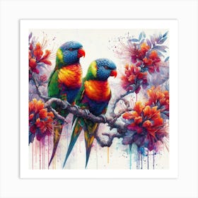 A Pair Of Rainbow Lorikeet Birds Art Print