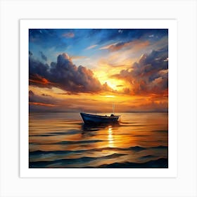 Boat At Sunset Art Print