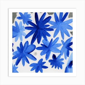 Blue Flowers In A White Vase - square blue white floral pattern abstract watercolor hand painted Art Print