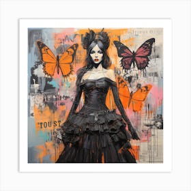 Gothic Girl With Butterflies Art Print