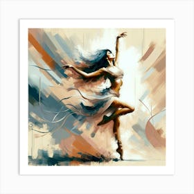 Title: "Whirlwind Elegance: Passionate Dance"  Description: "Whirlwind Elegance: Passionate Dance" is an evocative digital artwork that captures a dancer's fervor amidst abstract strokes. The fluidity of her dress and the wild abandon of her hair are juxtaposed against a backdrop of warm earth tones and brisk brushwork, conveying a sense of unrestrained joy and movement. This piece is perfect for those who appreciate dance art, expressive figures, and abstract backgrounds. It's a standout addition to any collection, bringing the energy of a dance in motion to life. Invite the spirit of dance into your home or gallery with this vibrant and inspiring work. Art Print