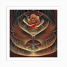 A rose in a glass of water among wavy threads 12 Art Print