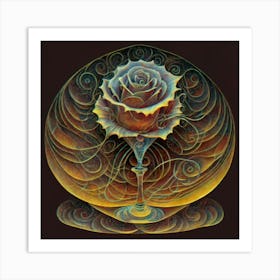 A rose in a glass of water among wavy threads 3 Art Print