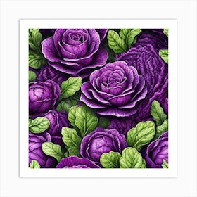 Purple Cabbage Seamless Pattern Art Print