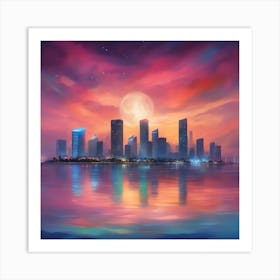 Miami Skyline At Daybreak Art Print