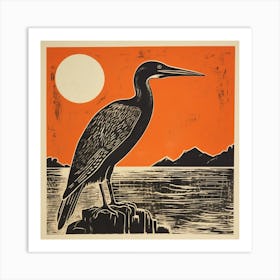 Retro Bird Lithograph Cormorant 4 Art Print