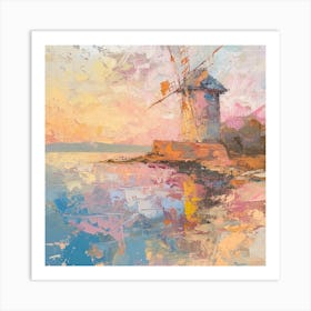 Vibrant Windmill Landscape Art Print