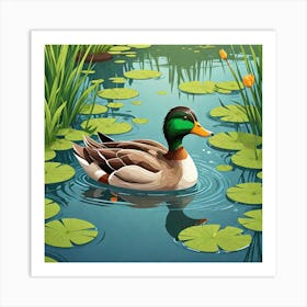 Duck In The Pond Art Print