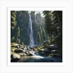 Waterfall In The Forest 14 Art Print