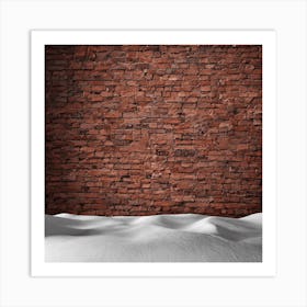 Red Brick Wall With Snow Art Print