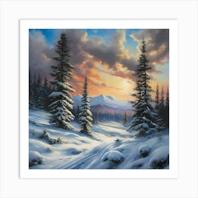 A Scottish Landscape, The Highlands in the Snow 1 Art Print