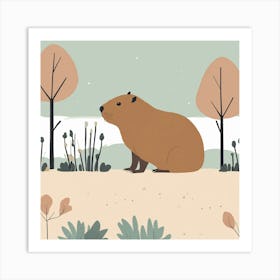 A Cute Minimalistic Simple Capybara Side Profile C (1) Art Print