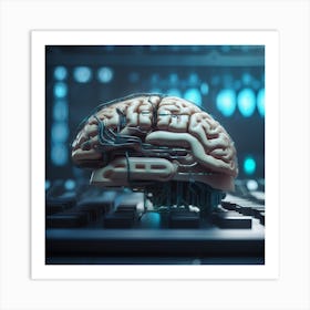 Artificial Intelligence Brain On Computer Keyboard Art Print