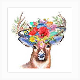 Deer With Flowers On Its Head Art Print