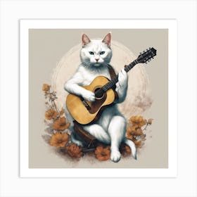 Cat Playing Guitar Art Print