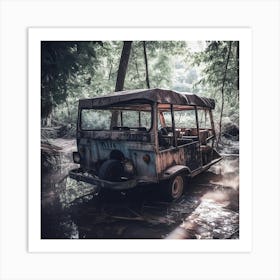 Old Jeep In The Jungle Art Print