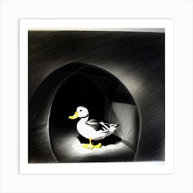 Duck in black cave  Art Print