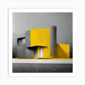 Yellow House In Winter Art Print