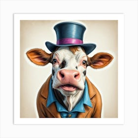 Cow In Top Hat 7 Art Print