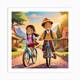 Children Riding Bicycles Art Print