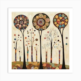 Folk Art Style Mosaic Trees 2 Art Print