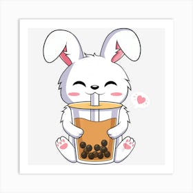 Trending Kawaii Anime Bunny Drinking Boba Bubble Tea Art Print