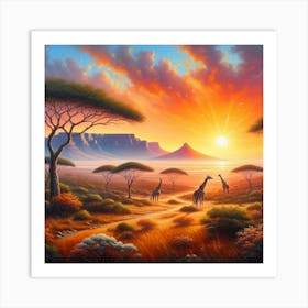 Giraffes At Sunset Art Print