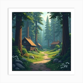 A Serene Elven Village Nestled Among Ancient, Towering Redwoods 1 Art Print