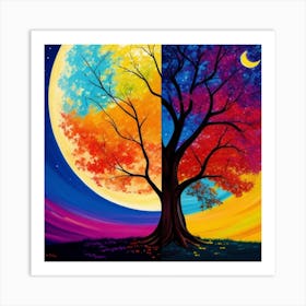 Midnight Half Colour Tree Art Print