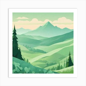 Misty mountains background in green tone 20 Art Print