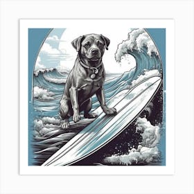 Dog On Surfboard Art Print