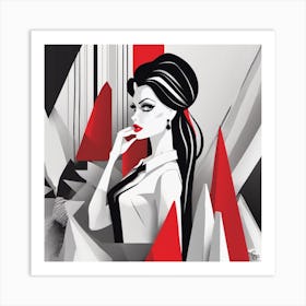 Lady In Black And White Art Print