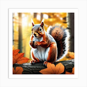 Squirrel In Autumn 11 Art Print