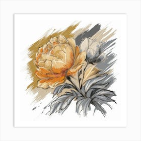 Golden Peony A Dynamic Sketch Of Bloom And Color (4) Art Print