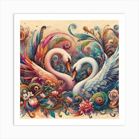 Colorful Swans 2 Art Print